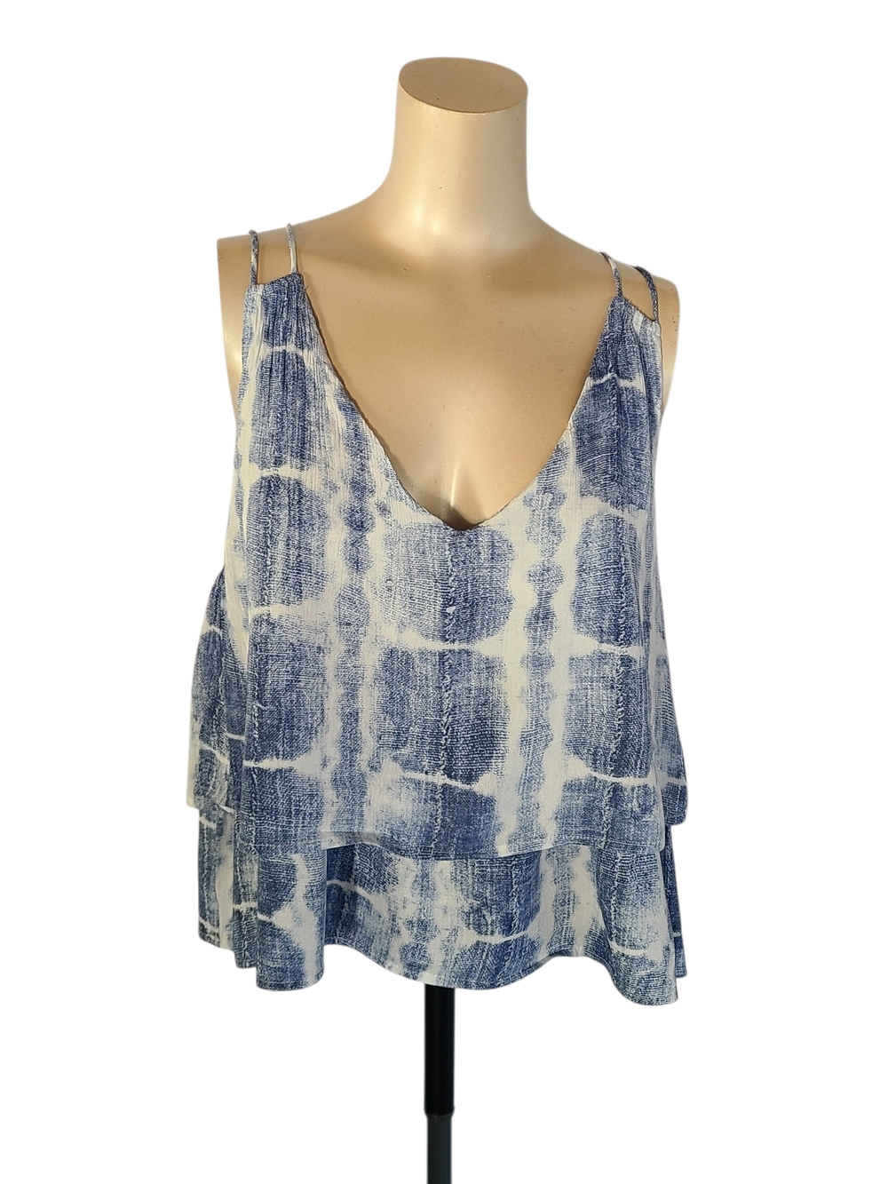 Lovestitch Blue & White Tie Dye Layered Cami Tank Top - Small